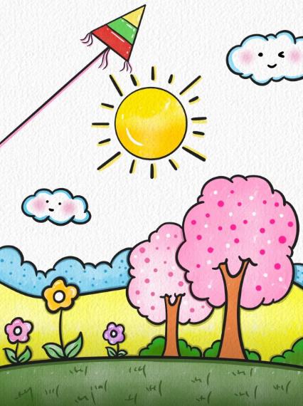 大自然风景简笔画图片春天主题绘画作品分享