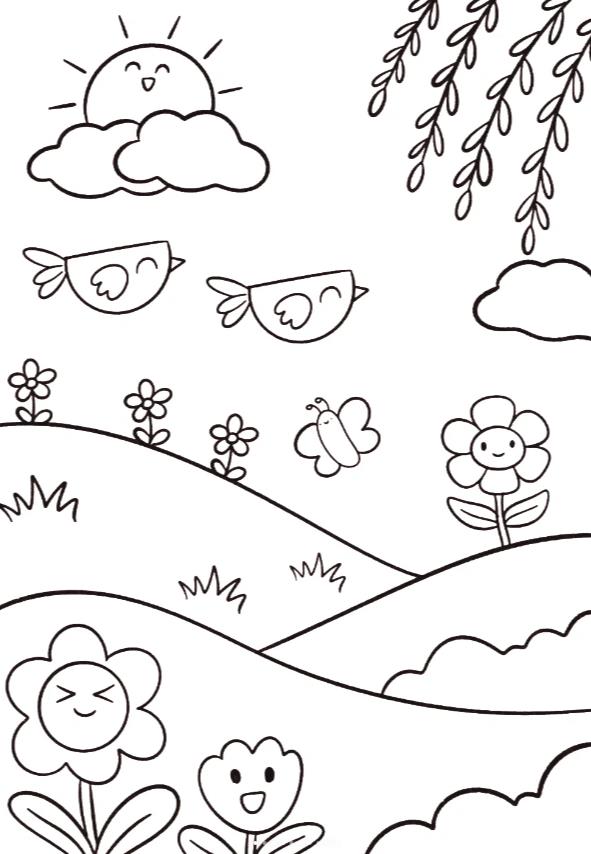 大自然风景简笔画图片春天主题绘画作品分享