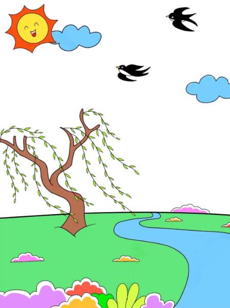 大自然风景简笔画图片春天主题绘画作品分享