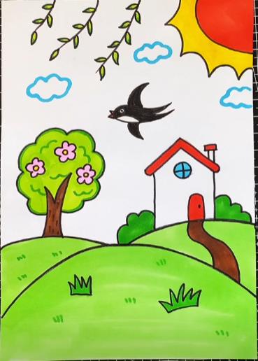 大自然风景简笔画图片春天主题绘画作品分享