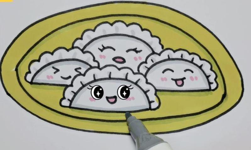 一盘饺子简笔画可爱带颜色图片大全