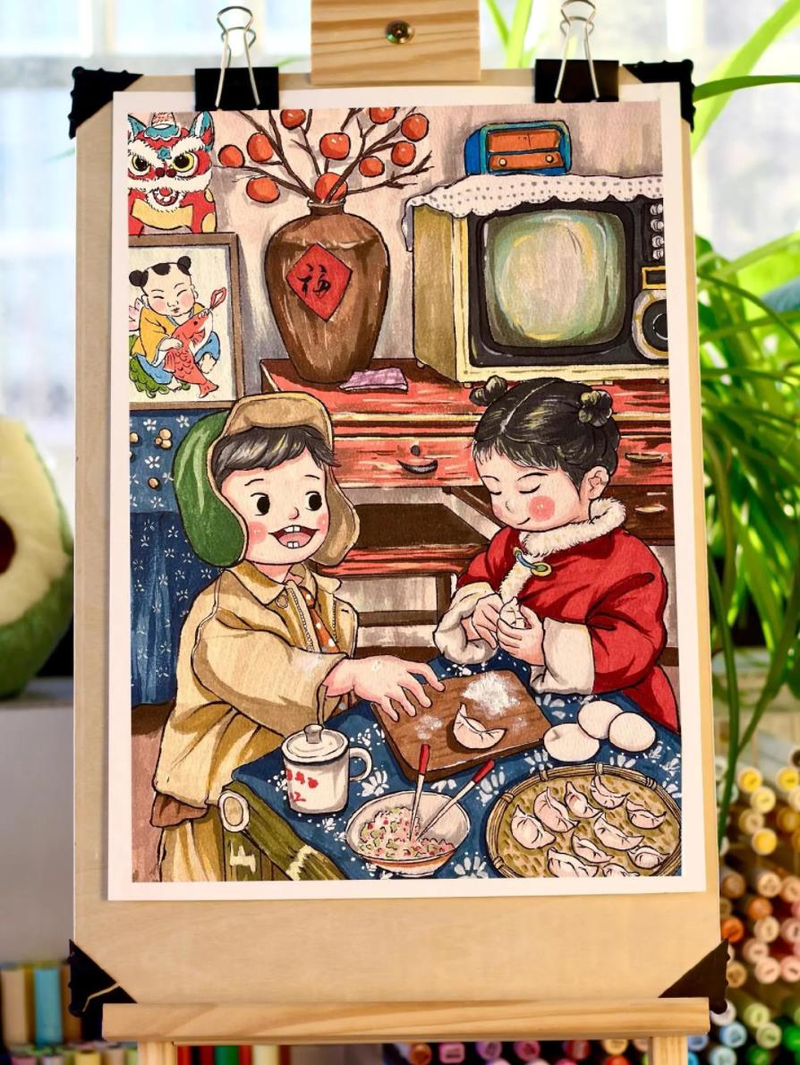妈妈和我包饺子简笔画教程 水饺怎么画 (简笔画)