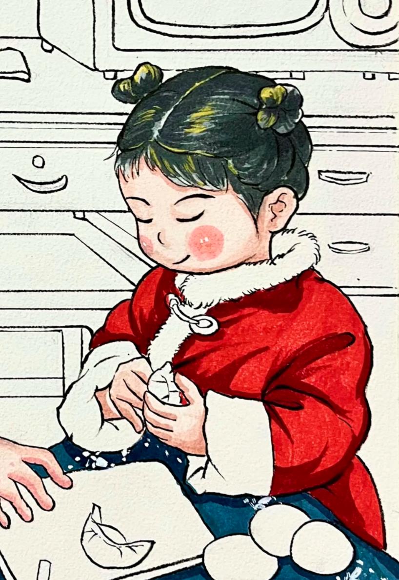 妈妈和我包饺子简笔画教程 水饺怎么画 (简笔画)