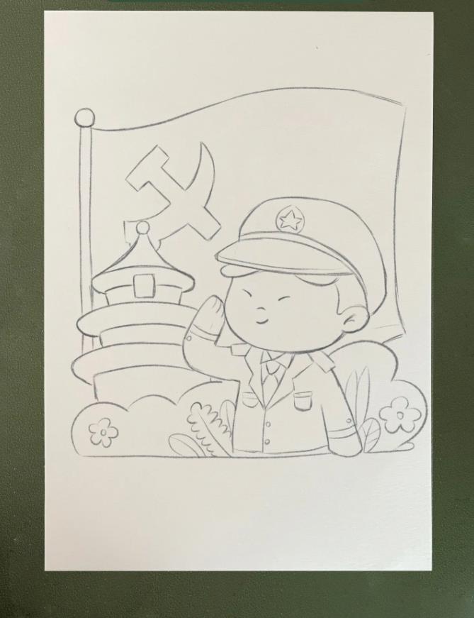 小学生升国旗简笔画怎么画 7一9岁儿童画升国旗图片教程