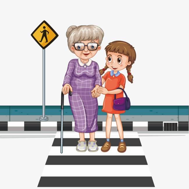 扶老奶奶过马路简笔画 小女孩扶老奶奶过马路简笔画