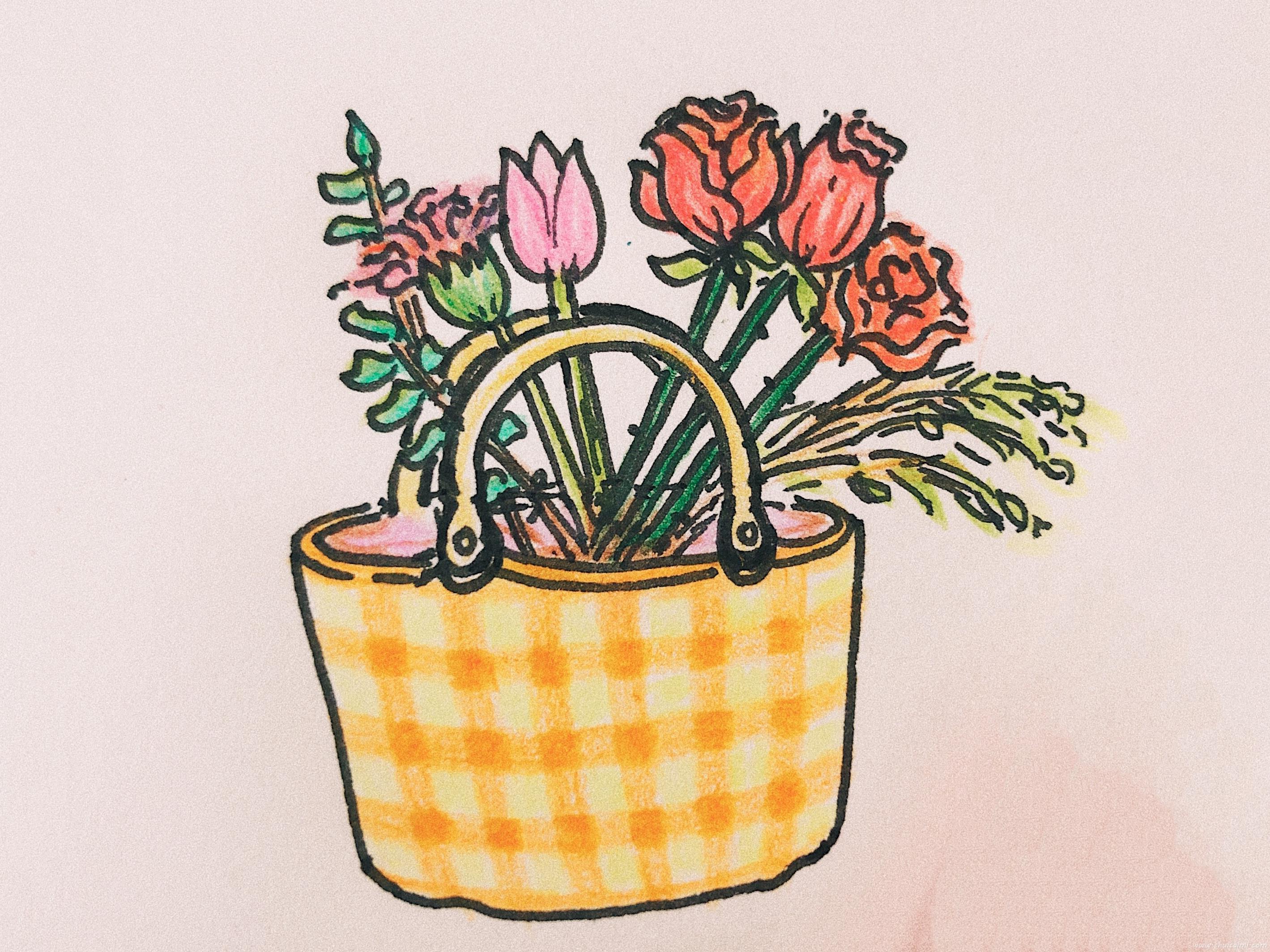 美丽小花篮怎么画 美丽小花篮图片素材