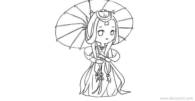 古风女生撑伞儿童画怎么画 古风女生撑伞简笔画画法