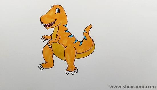简单霸王龙儿童画怎么画 彩色霸王龙简笔画步骤