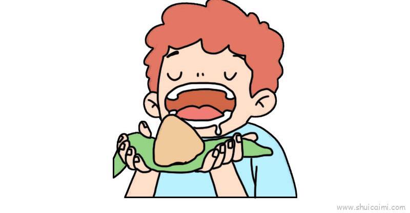 吃粽子儿童画怎么画 吃粽子简笔画图片