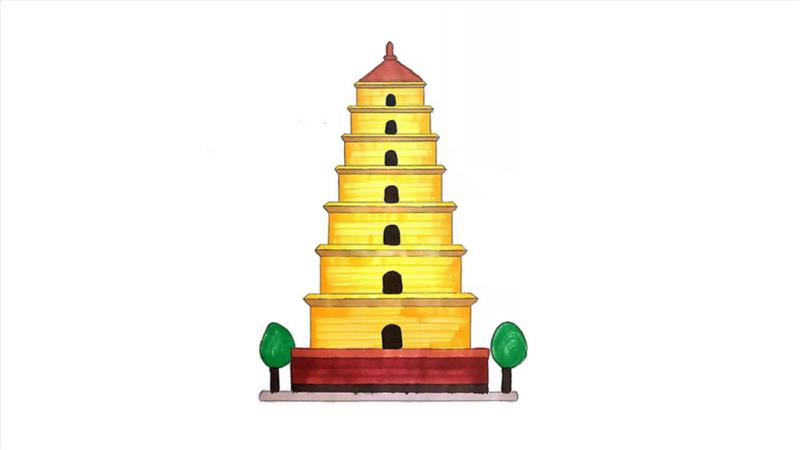 大雁塔简笔画怎么画 大雁塔简笔画步骤