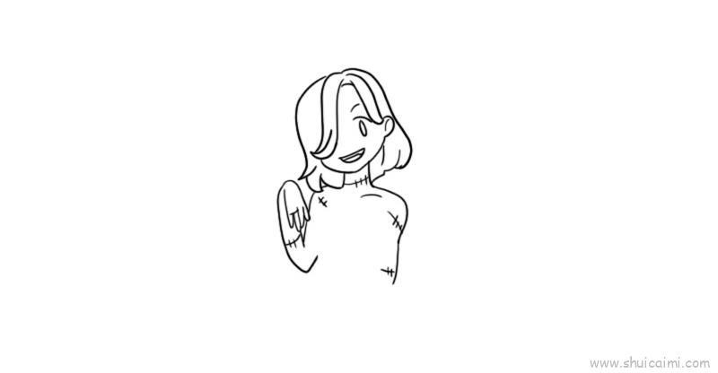 恐怖女丧尸儿童画怎么画 恐怖女丧尸简笔画简单