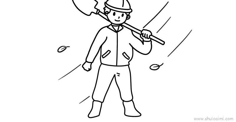 寒风中工作儿童画怎么画 寒风中工作简笔画顺序