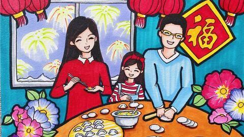 过年全家福儿童画怎么画 过年全家福儿童