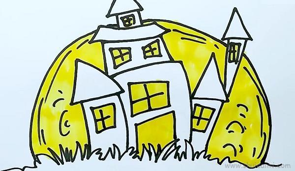 万圣节城堡儿童画怎么画 万圣节城堡简笔画图片