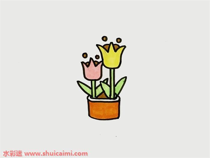 盆栽郁金香怎么画 盆栽郁金香简笔画步骤
