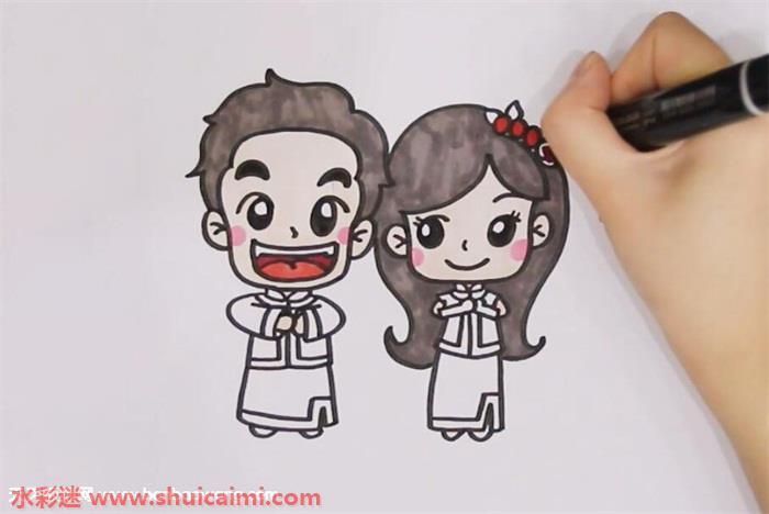 新婚夫妻怎么画 新婚夫妻简笔画简单易画彩色