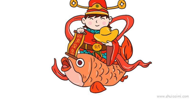 财源滚滚年画儿童画怎么画 财源滚滚年画简笔画图片