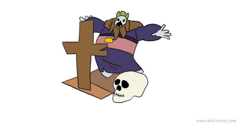 魔鬼骷髅头十字碑儿童画怎么画 魔鬼骷髅头十字碑简笔画画法