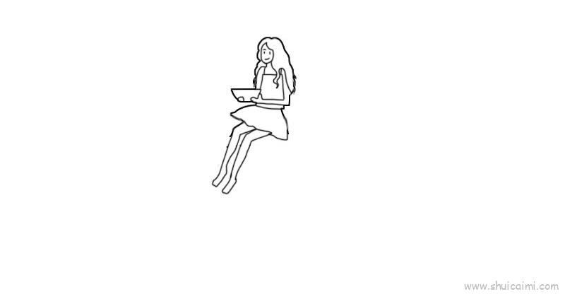 吃西瓜的女孩创意简笔画绘画教程