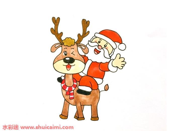 圣诞老人骑鹿怎么画 圣诞老人骑鹿简笔画简单易画彩色