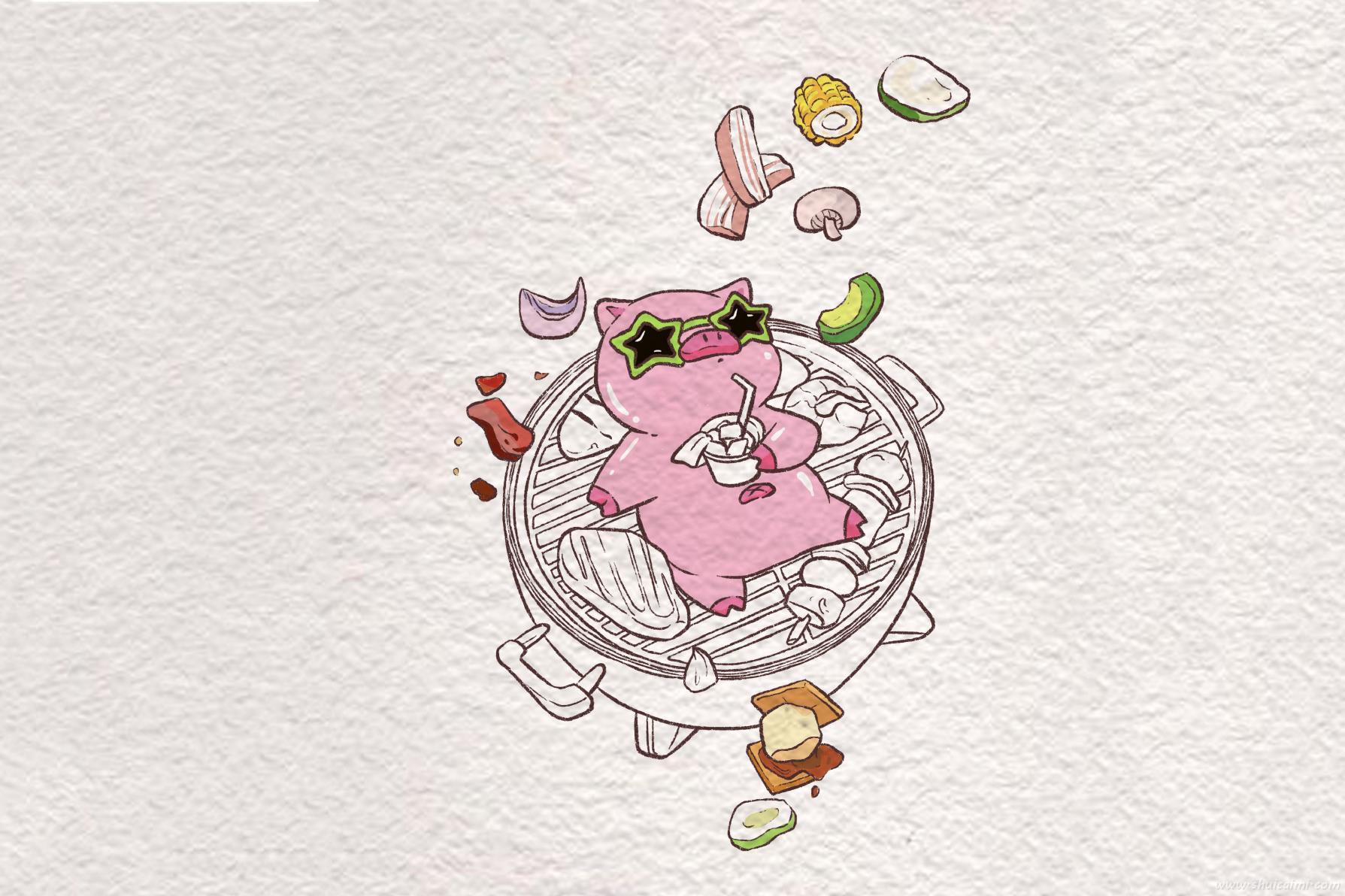 创意烧烤小猪怎么画 创意烧烤小猪简笔画彩色