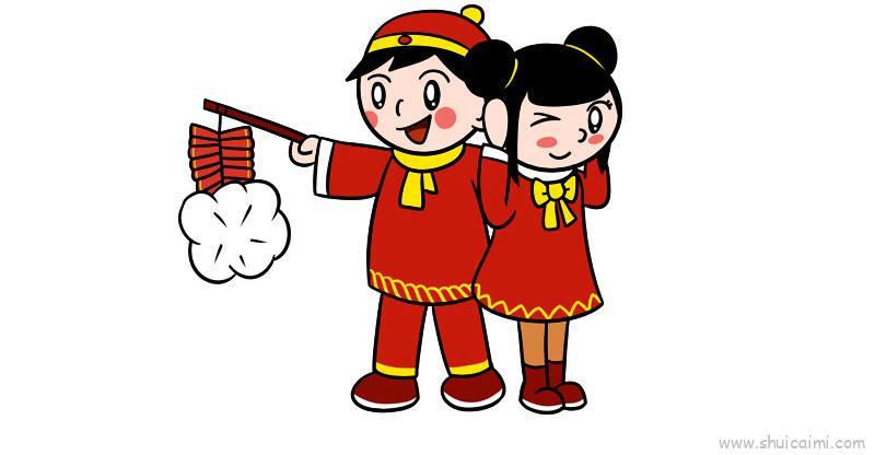 放鞭炮儿童画怎么画 放鞭炮简笔画图片