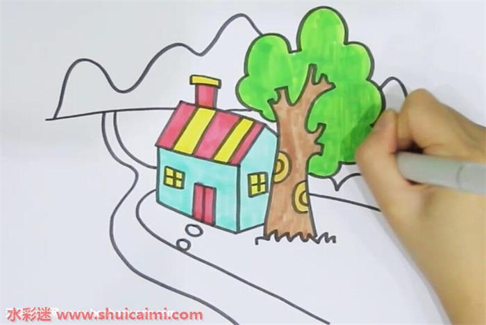 家乡风景怎么画 家乡小桥流水风景简笔画教程