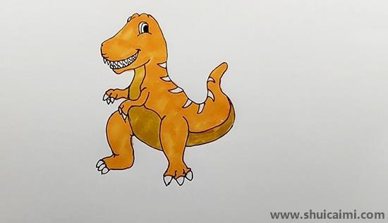 简单霸王龙儿童画怎么画 彩色霸王龙简笔画步骤