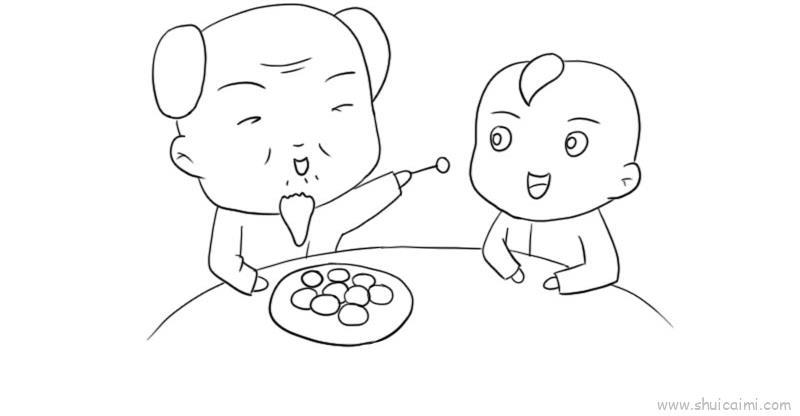 元宵节老人与小孩儿童画怎么画 元宵节老人与小孩简笔画图片