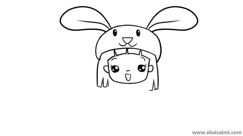 带兔子头套卡通人物儿童简笔画怎么画