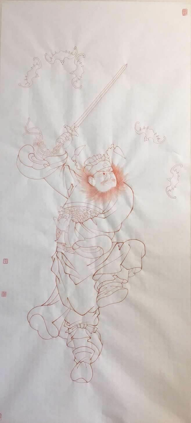 工笔画钟馗白描底稿 钟馗工笔白描人物线稿