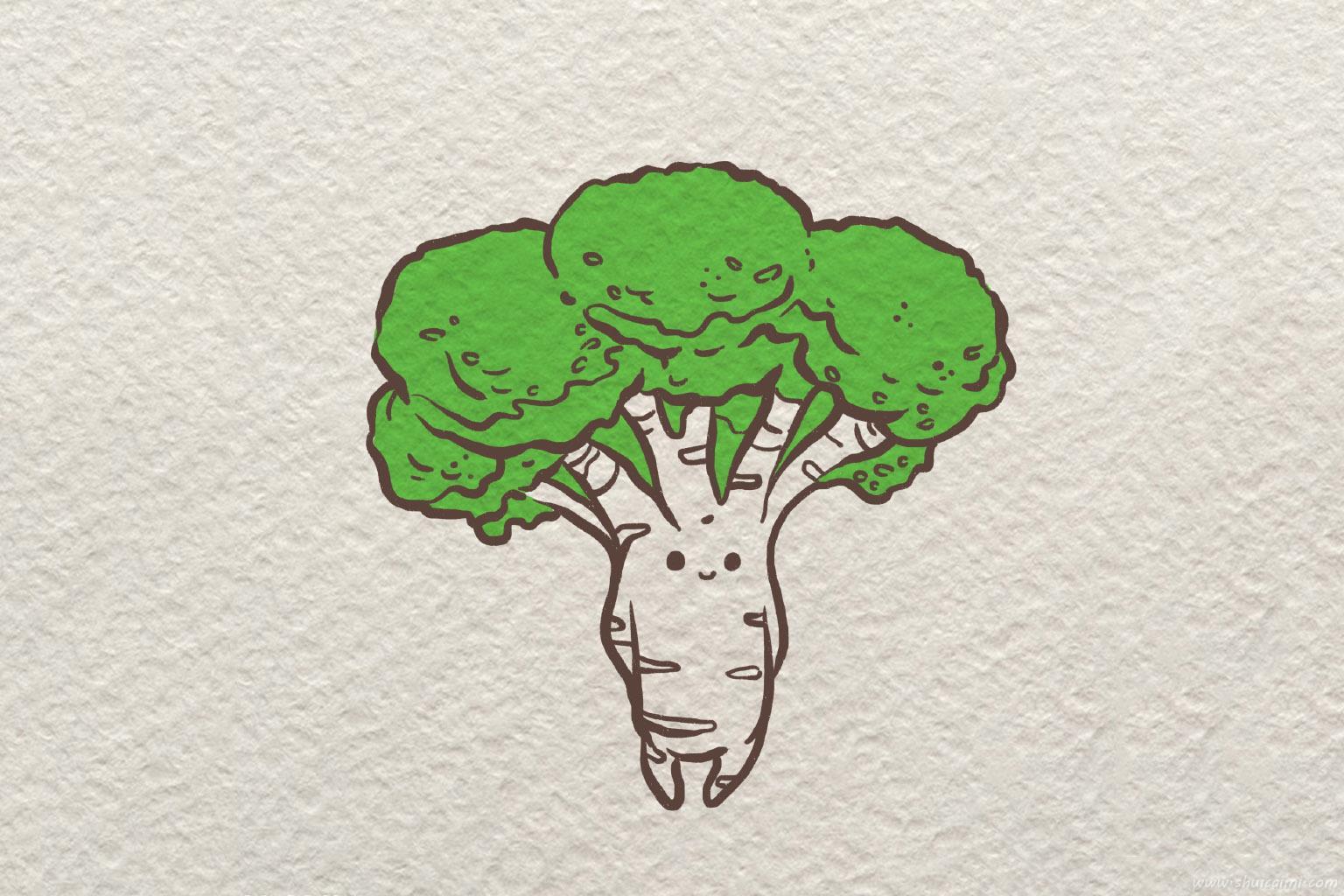 可爱的卡通西兰花简笔画绘画上色教程