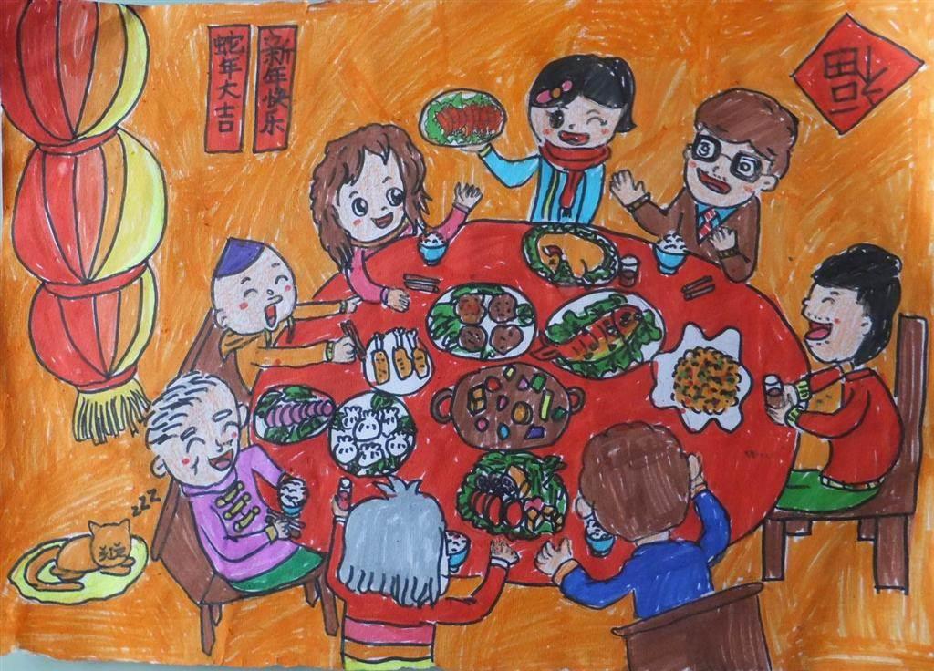 画一桌年夜饭简笔画彩色 年夜饭简笔画彩色 简单