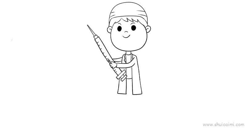 医生拿针儿童画怎么画 医生拿针简笔画图片