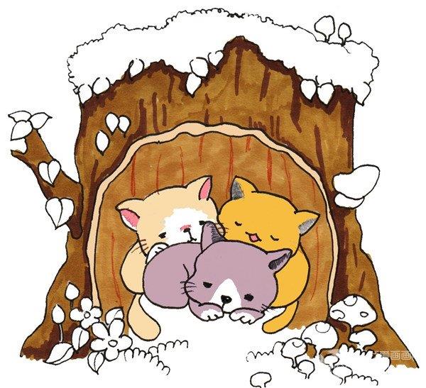 树洞里的猫咪的简笔画怎么画 树洞里的猫咪的简笔画顺序