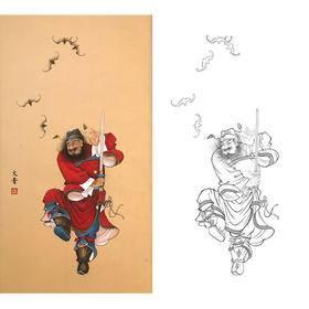 工笔画钟馗白描底稿 钟馗工笔白描人物线稿