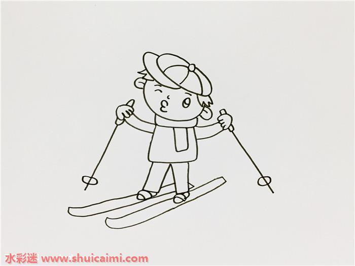 小朋友滑雪怎么画 小朋友滑雪简笔画简单易画彩色