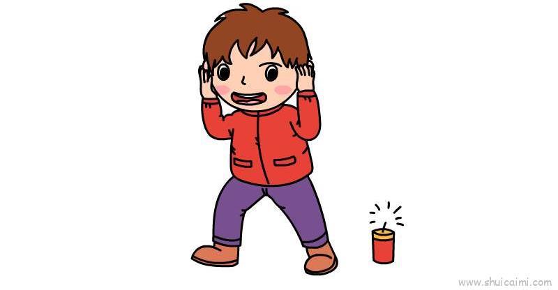 放鞭炮儿童画怎么画 放鞭炮简笔画简单