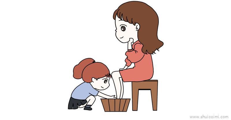 给妈妈洗脚教程儿童画怎么画 给妈妈洗脚教程简笔画简单