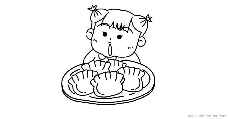 吃饺子儿童画怎么画 吃饺子简笔画图片大全