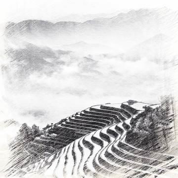 梯田简笔画 梯田简笔画图片