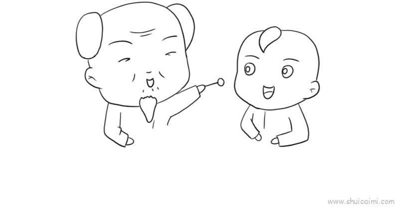 元宵节老人与小孩儿童画怎么画 元宵节老人与小孩简笔画图片