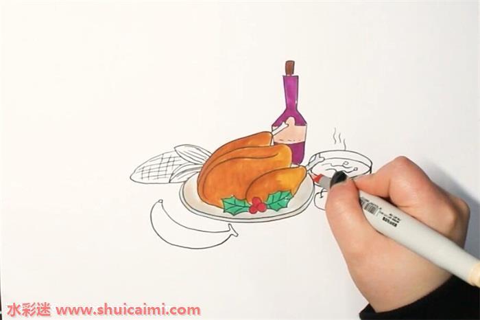 丰盛饭菜怎么画 丰盛饭菜简笔画图片带颜色