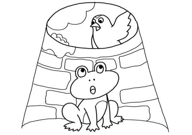 坐井观天简笔画 坐井观天简笔画四连图