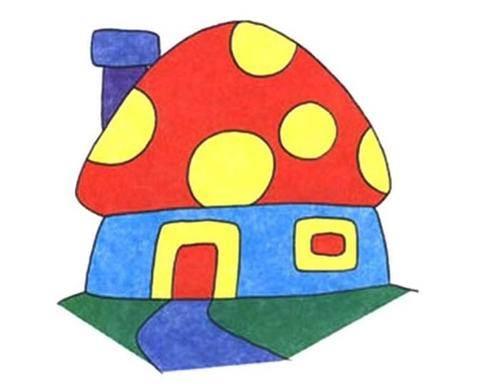 蘑菇房子简笔画图片带颜色 蘑菇房子简笔画图片带颜色有创意的