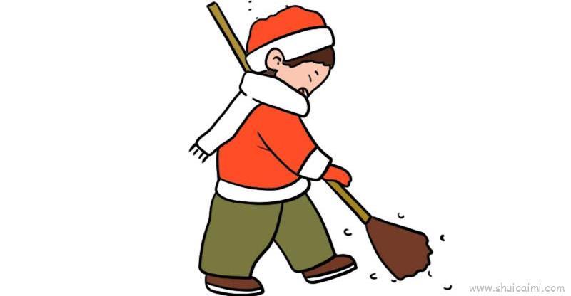 扫雪儿童画怎么画 扫雪简笔画步骤