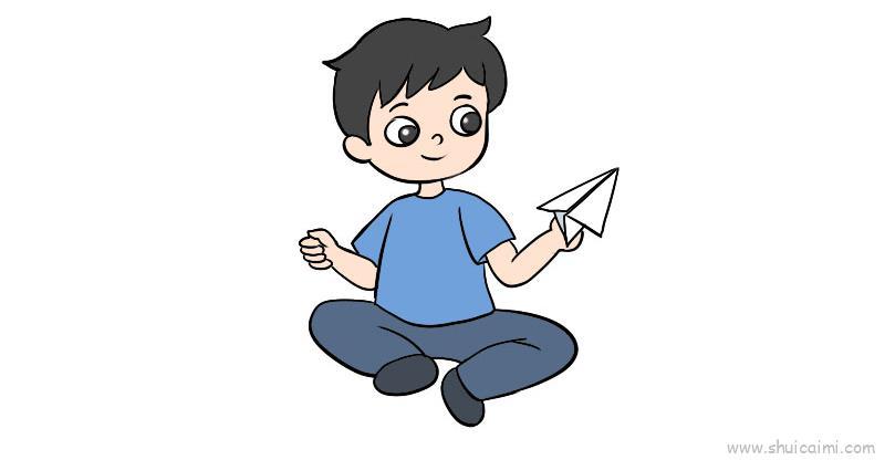 折纸飞机的小男孩卡通简笔画画法教程