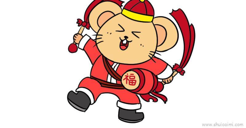 鼠年打鼓儿童画怎么画 鼠年打鼓简笔画步骤