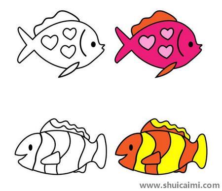 海洋动物彩色儿童简笔画图片大全