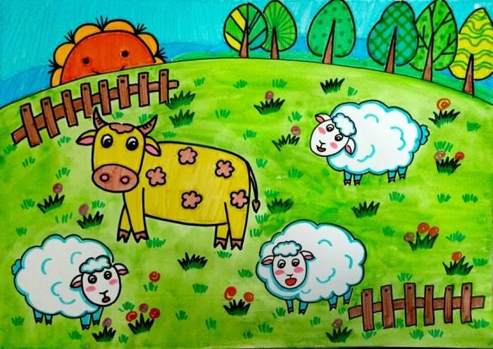 草原简笔画图片大全 草原简笔画图片大全牛羊